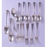 A COLLECTION OF VARIOUS ANTIQUE ENGLISH SILVER CUTLERY including forks and spoons. Various dates.