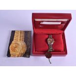 A LADIES GOLD STEEL AND DIAMOND ROLEX WRISTWATCH with original box and papers. Dial 2.5 cm