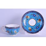 Late 19th c. Minton cloisonné style teacup and saucer inspired by Sir Christopher Dresser.
