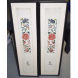 A PAIR OF CHINESE SILK PANELS, depicting flowers.83 cm x 13 cm.