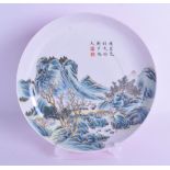 A FINE CHINESE REPUBLICAN PERIOD FAMILLE ROSE LANDSCAPE PLATE with gold footrim, bearing Yongzheng