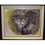 MANNER OF DAVID COOK (British), framed oil on board, initialled and dated '78, wild cat fangs