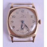 A VINTAGE 9CT GOLD RECORD WATCH DIAL FACE and movement. 17.6 grams. 2.5 cm wide.