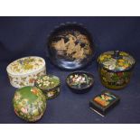 A GROUP OF LACQUER BOXES, together with a lobed dish. (7)