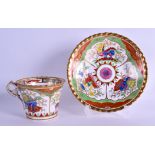 Early 19th c. Chamberlains Worcester teacup and saucer painted with the Dragon in Compartments
