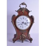 A 19TH CENTURY FRENCH BOULLE WORK SCROLLING MANTEL CLOCK the case decorated with extensive foliage