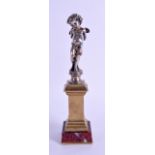 A 19TH CENTURY FRENCH SILVERED BRONZE FIGURAL COLUMN modelled as a putti standing upon a polished