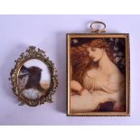 TWO CONTINENTAL MINIATURE ENAMELS one depicting a pretty female, the other a cat beside a vase. 8 cm