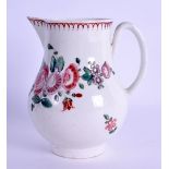 Liverpool sparrow beak jug painted with flowers under a red line loop and dot border.