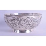 A GOOD LATE 19TH CENTURY CHINESE EXPORT SILVER BOWL decorated in relief with stylised floral