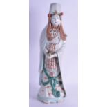 A LARGE 19TH CENTURY JAPANESE AO KUTANI PORCELAIN FIGURE OF GUANYIN modelled holding a scroll and