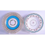 Late 19th c. Minton plate painted with a circle of morning glory under a turquoise and pierced