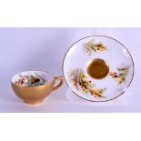 Royal Worcester miniature teacup and saucer painted with flowering Heathers by Hart, saucer signed