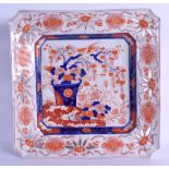 A 19TH CENTURY JAPANESE MEIJI PERIOD IMARI SQUARE FORM DISH with open work corners, painted with