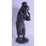 A GOOD LARGE 19TH CENTURY JAPANESE MEIJI PERIOD BRONZE OKIMONO modelled with a boy holding a puppy