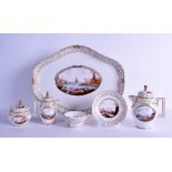 A 19TH CENTURY MEISSEN PORCELAIN TETE A TETE CABARET PORCELAIN TEASET comprising of tray, teapot,