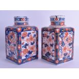 A PAIR OF 19TH CENTURY JAPANESE MEIJI PERIOD IMARI PORCELAIN TEA CADDIES AND COVERS painted with