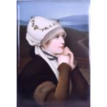 A FINE GERMAN PORCELAIN RECTANGULAR PLAQUE Attributed to KPM, painted with a female within a