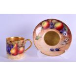 Royal Worcester fruit painted coffee can and saucer, the can painted by W. Bee, signed, the saucer