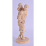 A LATE 19TH CENTURY JAPANESE MEIJI PERIOD CARVED IVORY OKIMONO modelled as a male with a young boy