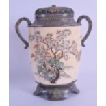 A MID 19TH CENTURY JAPANESE MEIJI PERIOD SILVER AND ENAMEL SHIBAYAMA VASE AND COVER inset with