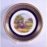 Royal Worcester fine plate painted with a Gypsy girl seated on a log with a baby, too early to be