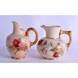 Royal Worcester blush ivory jug painted with flowers date code for 1892 and another Royal