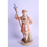 Royal Worcester rare figure of a Beefeater decorated in blush ivory and coloured enamel, date code