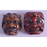 A LOVELY 19TH CENTURY JAPANESE EDO PERIOD CARVED AND LACQUERED NOH MASK together with a small carved