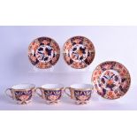19th c. Three Spode teacups and saucers painted in imari palette. (6)