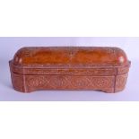 AN UNUSUAL TURKISH OTTOMAN TERRACOTTA PEN BOX of oval form, highlighted in gilt foliage and