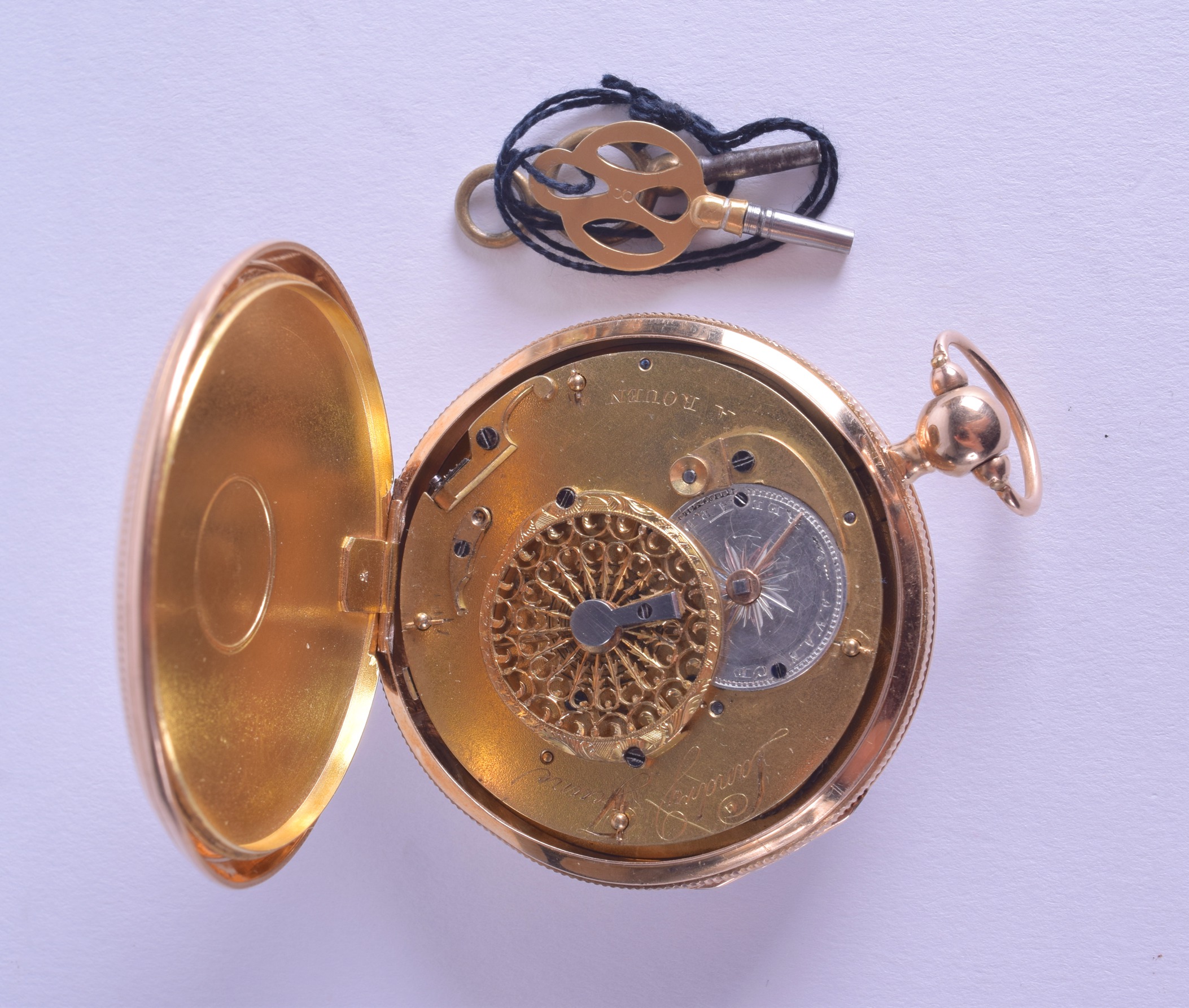 A MID 19TH CENTURY FRENCH 18CT GOLD POCKET WATCH with white enamel dial and black numerals. 109.4 - Image 3 of 3