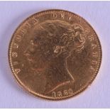 AN 1860 YOUNG HEAD FULL GOLD SOVEREIGN.