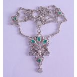 A STYLISH ANTIQUE AUSTRO HUNGARIAN SILVER NECKLACE inset with semi precious stones.