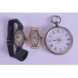 AN ANTIQUE SILVER POCKET WATCH together with two other 1930s watch movements & dials. (3)