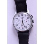 A VINTAGE BREITLING STAINLESS STEEL WRISTWATCH with white multi dial and black numerals. 3.5 cm