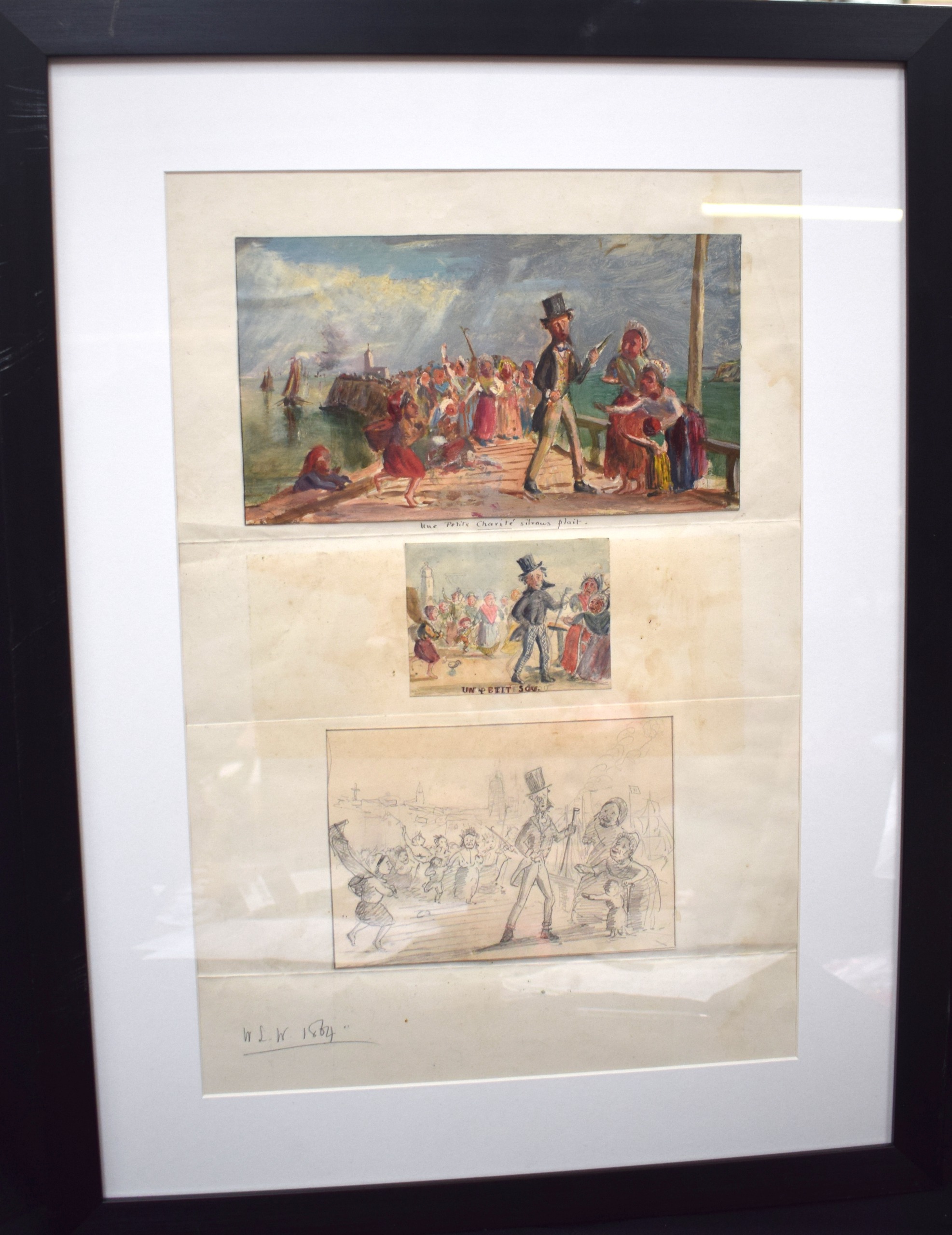 WILLIAM LIONEL WYLLIE (1851-1931), Framed set of three oil, watercolour & pencil sketch ,