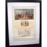 WILLIAM LIONEL WYLLIE (1851-1931), Framed set of three oil, watercolour & pencil sketch ,