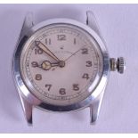 A VINTAGE ROLEX OYSTER STAINLESS STEEL WATCH DIAL AND MOVEMENT with circular face and gilt numerals.