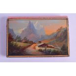 A VICTORIAN SPA WARE CARD CASE/NOTE CASE painted with views of Switzerland. 10.5 cm x 7.25 cm.