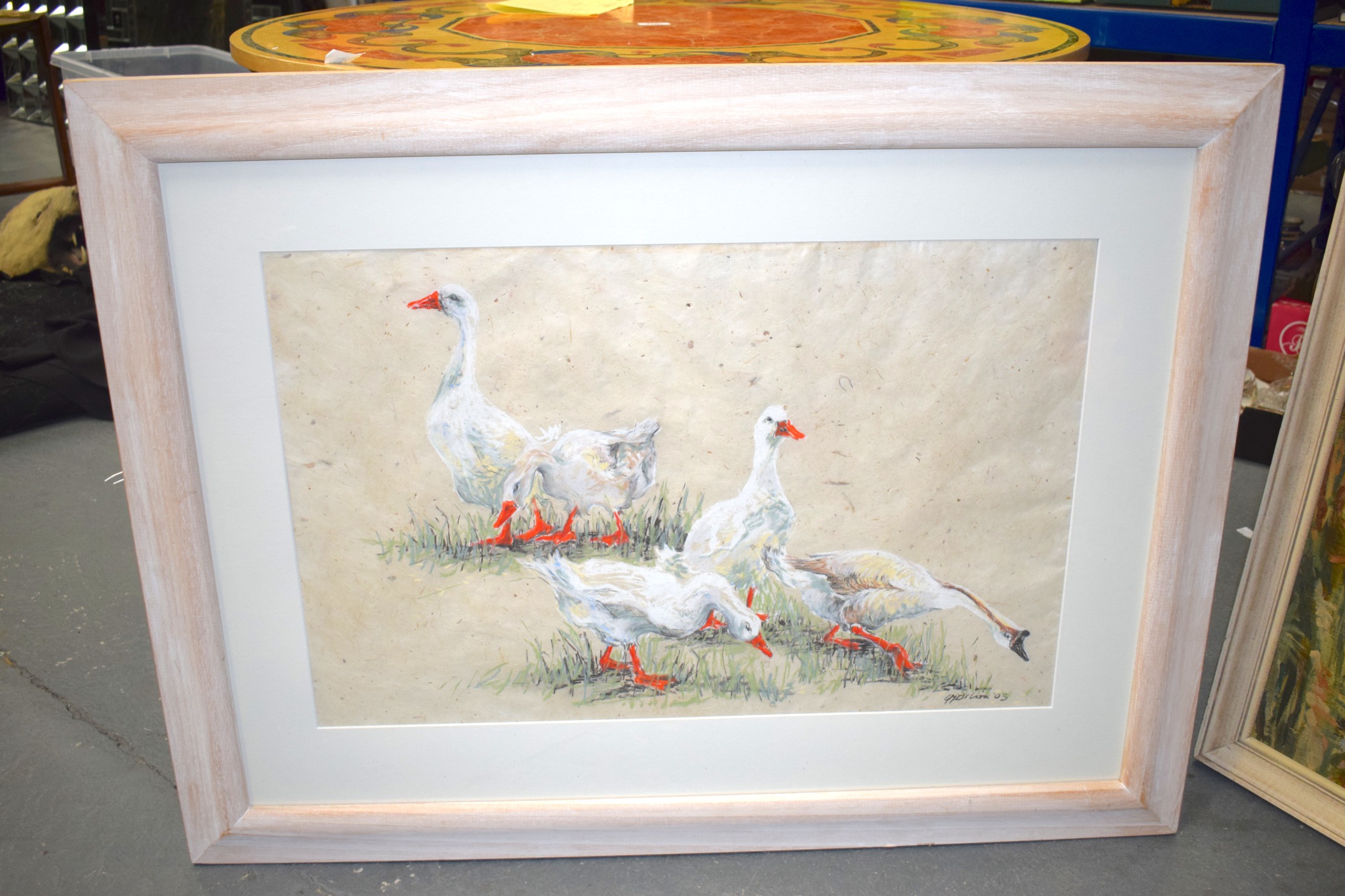 GILLIAN M WILSON (British), framed pastel and charcoal, signed & dated '03, "Gaggling Geese,