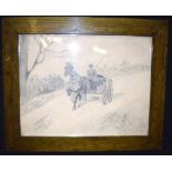 BERT DRENNAN (1925), framed sketch, male on a horse, "Brave Member". 22 cm x 28 cm.