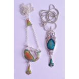 TWO SILVER AND ENAMEL STYLISH NECKLACES in the Art Nouveau style. (2)