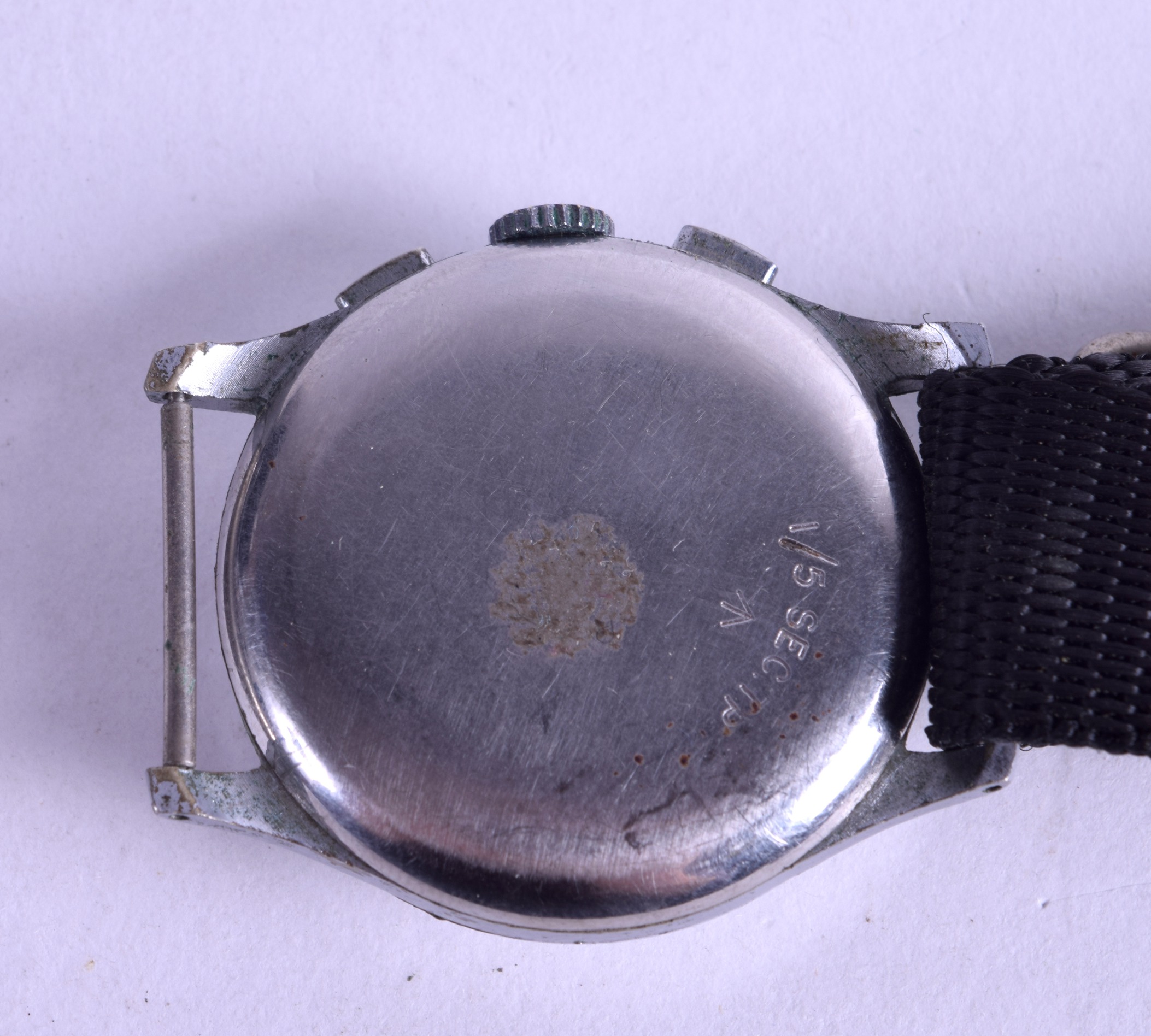 A VINTAGE BREITLING STAINLESS STEEL WRISTWATCH with white multi dial and black numerals. 3.5 cm - Image 2 of 2