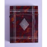 AN EARLY VICTORIAN MOTHER OF PEARL INLAID TORTOISESHELL CARD CASE with lozenge shaped silver