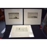 JAMES MCBAY (1883-1959), set of three framed pen & ink drawing, camels in landscapes. 15 cm x 24