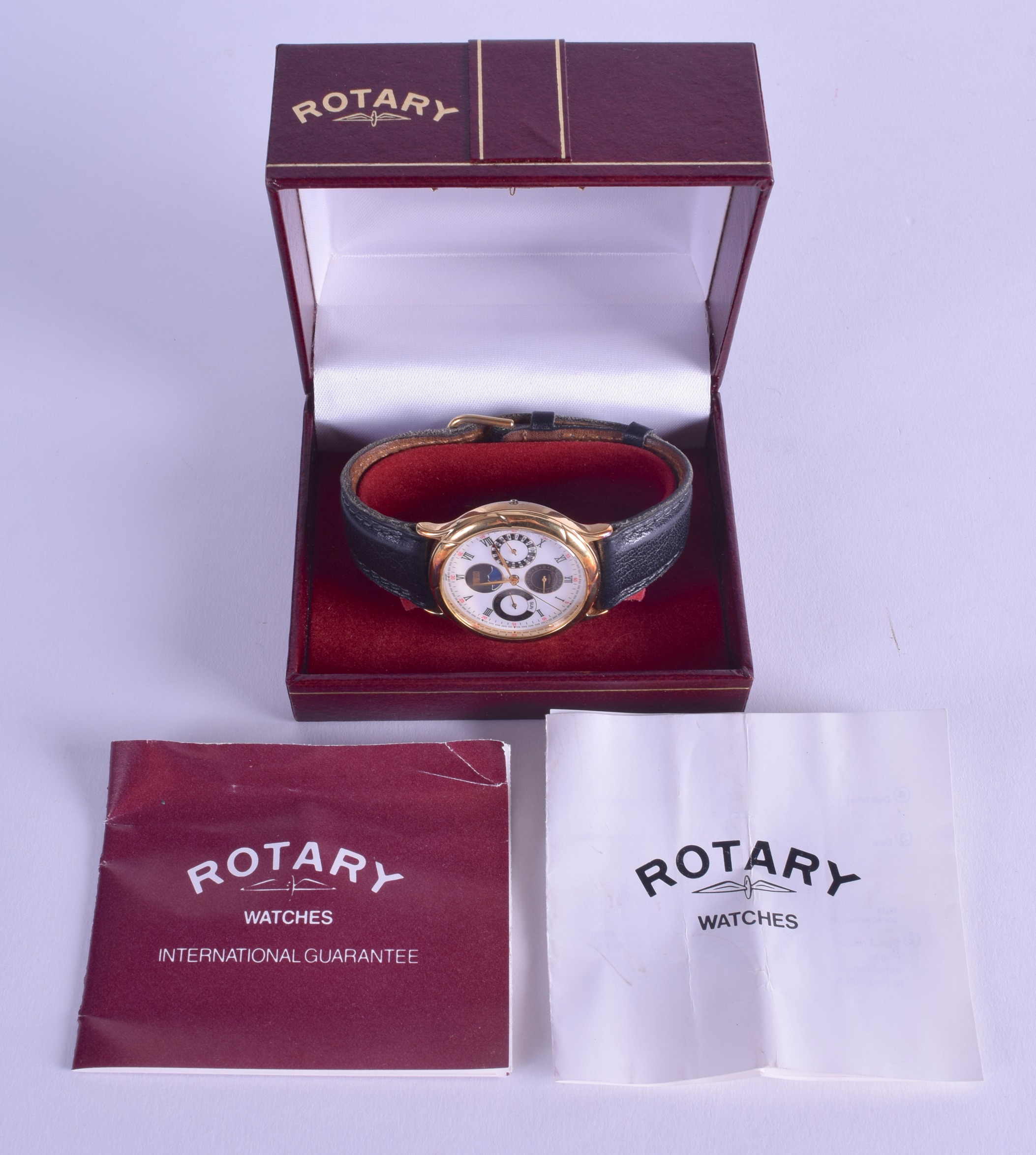 A BOXED ROTARY MULTI DIAL WRISTWATCH with white enamel dial. Dial 3.25 cm diameter. - Image 3 of 3