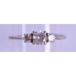 AN ANTIQUE PLATINUM AND DIAMOND RING. Size Q.