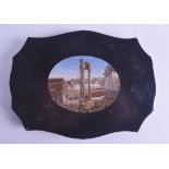 A MID 19TH CENTURY ITALIAN MICRO MOSAIC PAPER WEIGHT depicting ruins within a landscape. 15 cm x