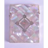 A VICTORIAN MOTHER OF PEARL INLAID CARD CASE with lozenge shaped silver cartouche. 7.75 cm x 10.25